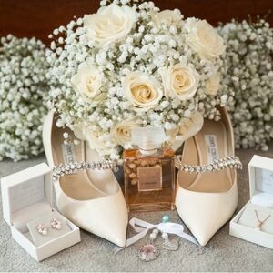 Jimmy Choo Cream Heels with Sparkling Accents